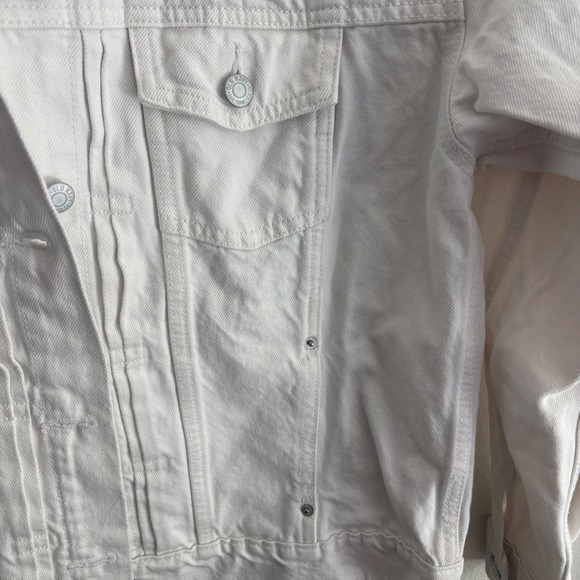 Old Navy‎ White Denim Jacket Womens Size L Button Front Long Sleeve Jean Coat - Picture 6 of 9
